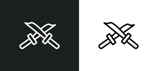 two katanas icon isolated in white and black colors. two katanas outline vector icon from weapons collection for web, mobile apps and ui.