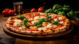Fototapeta Do akwarium - Comida Italiana - Pizza margarita - Pizza napolitana - Albahaca, mozzarella, queso, tomate, cherrys