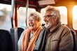 retired parents traveling by bus with smiles of happiness