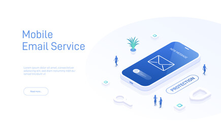 Poster - Email service concept. Electronic mail message as business marketing. Newsletter sending mobile service layout or webmail. Web banner template. Email isometric vector illustration.