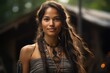 © bluebeat76 - Portrait of native American woman in a village at a in the forests. Generative Ai