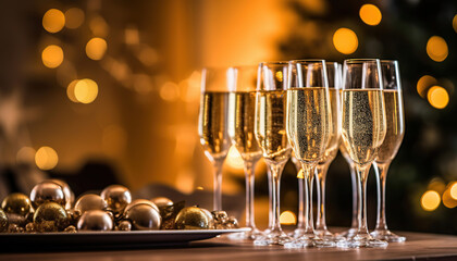 Flutes of champagne in holiday setting A professional photog