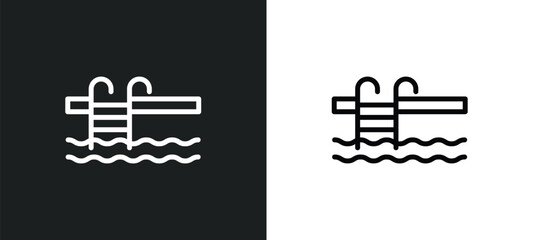 Poster - swimming pool ladder icon isolated in white and black colors. swimming pool ladder outline vector icon from summer collection for web, mobile apps and ui.