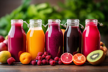Wall Mural - Smoothie juice organic bottle health drink vegan diet food raw healthy fresh fruit