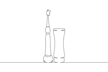 Poster - Continuous one single line drawn Toothbrush.Dentistry. Hygiene. Teeth.