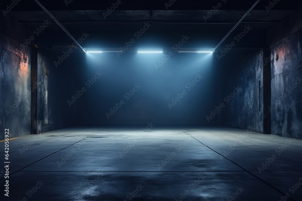 Empty underground background with blue lighting with space for text or ...