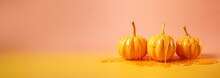 Autumn Banner With Fresh Painted Dripping Color Pumpkins