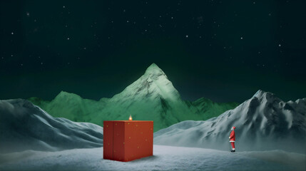 Wall Mural - winter snow mountain nature costume christmas sky night santa holiday. Generative AI.