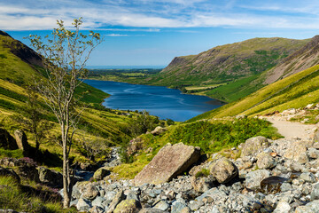 Wall Mural - Wastwater viewed from the hiking trail climbing Scafell Pike - England's tallest mountain