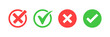 check mark icon button set. check box icon with right and wrong buttons and yes or no checkmark icons in green tick box and red cross. vector illustration