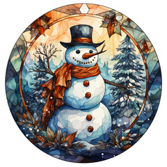 Canvas Print - Christmas Snowman stained glass,decorations