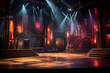 Theater stage light background with spotlight illuminated the stage for opera performance. Empty stage with dynamic color washes backdrop decoration. Entertainment show. Stage curtain.