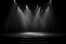 Artistic Performances Stage Light Background With Spotlight Illuminated The Stage For Contemporary Dance. Empty Stage With Monochromatic Colors And Lighting Design. Entertainment Show.