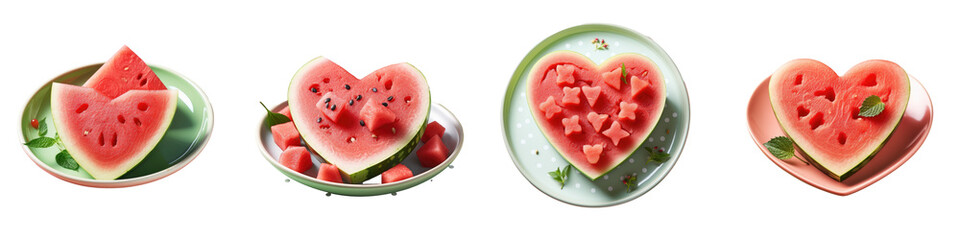 Poster - Fresh watermelon slice with heart flag on a plate transparent background