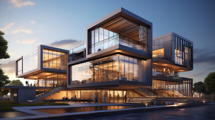 Modern office building concept 3d rendering.