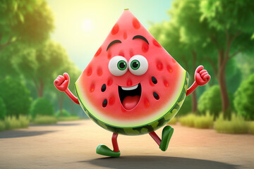 Poster - Cute happy watermelon character.