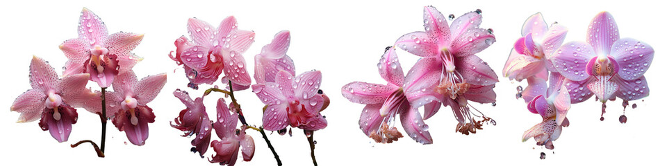 Canvas Print - Ground orchid with pink flowers and dew drops transparent background