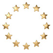 Golden stars on a white background. 3D illustration