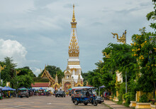Pagoda Of Phra That Phanom Temple  That Is A Famous Old Temple That Is Always Visited By Tourists In Phanom District On July 28, 2023 In  Nakhon Phanom Province  Northeast Of Thailand.