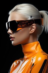 Poster - a woman wearing orange sunglasses. Generative AI Art.