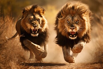 angry hunting lions go hunting