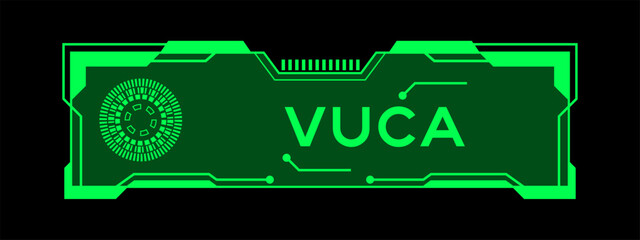 Sticker - Green color of futuristic hud banner that have word vuca on user interface screen on black background