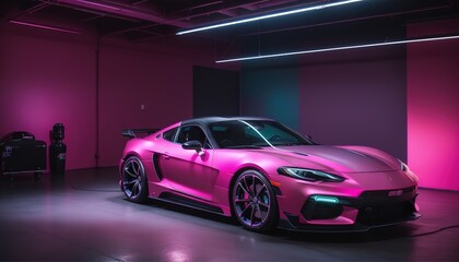 Pink modern luxury fast sports car four wheels vehicle