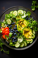 Canvas Print - Glass bowl filled with lots of different fruits and vegetables.