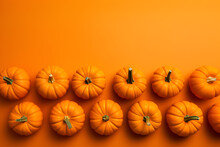 Halloween Pumpkins On Orange Background With Copy Space. Generative Ai	
