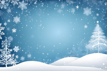 blue background with snow flakes. christmas card concept. copy space