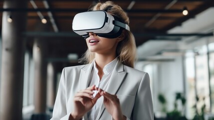 Poster - Businessman in high tech enterprise, Using VR glasses.