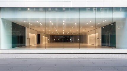 Poster - Empty vacant modern retail store with glass shop window storefront at city.