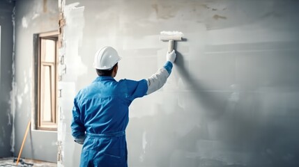 Aufkleber - Contractor are painter the wall indoors at home.