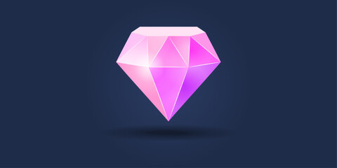 Poster - Vector pink gem. Can be isolated, pink diamond gem on a blue background.