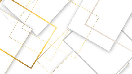 Abstract white background with square gold line shapes.