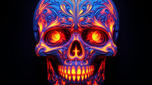Metal Skull In Holographic Colors Neon Light