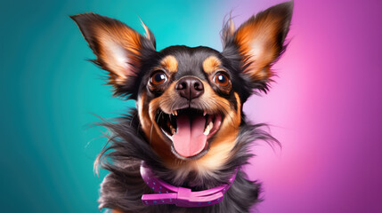 Poster - Happy smiling dog isolated on colored background.