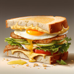 Egg sandwich with cheese with lettuce on dark background 