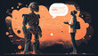 © maylim - ai generated illustrution chat, anthropomorphic robot artificial intelligence talking with human.