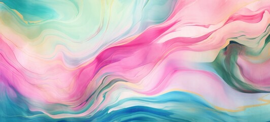 Aufkleber - Abstract marble marbled ink watercolor liquid fluid painted painting texture background banner illustration - Bue pink green swirls gold painted splashes