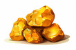 A cartoon icon depicts a pile of gold nugget stones, featuring small and large gems. This illustration showcases a treasure block with amber metal heaps, serving as a luxurious prop in digital shops
