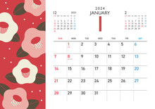 和の花マンスリーカレンダー　2024年　1月