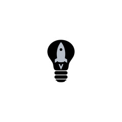 Wall Mural - Light bulb and rocket logo icon template on white background. Creative idea rocket logo design