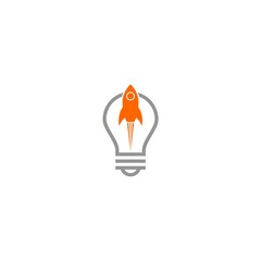 Wall Mural - Light bulb and rocket logo icon template on white background. Creative idea rocket logo design