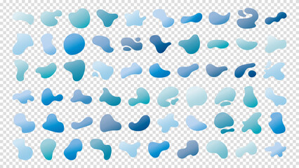 Wall Mural - Set of gradient water blob shapes, round abstract elements. Simple water blotch shapes and form. Vector illustration on a transparent background.