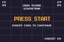 PRESS START INSERT A COIN TO CONTINUE. Pixel Art .8 Bit Game. Retro Game. For Game Assets In Vector Illustrations.