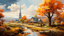 Illustration Of Autumn Village Free Stock Photo - Public Domain Pictures