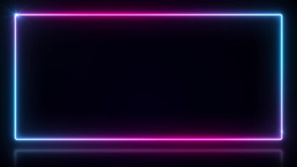 Poster - Animation of blue-pink neon square frame, rectangle shape, empty space, ultraviolet light, 80's retro style, fashion show stage, abstract background, illuminate frame design. Abstract cosmic vibrant