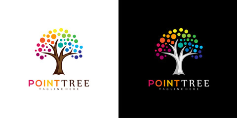 Wall Mural - Vector nature tree illustration logo, pixel symbol, dot logo vector design template