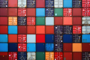 Poster - background of stacked shipping and transport industry containers